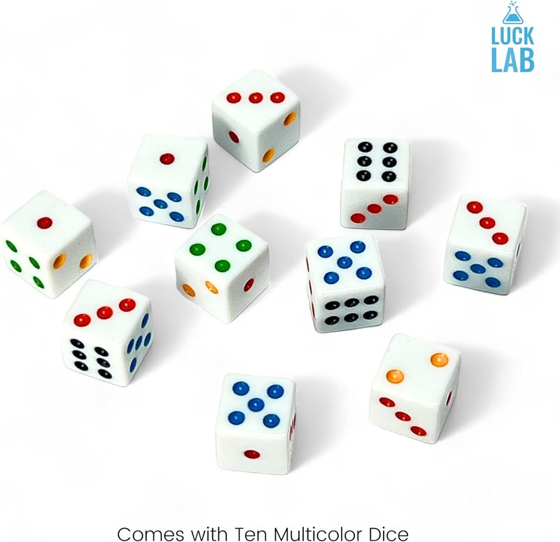 Luck Lab 10 Piece D6 Multicolor Pip Dice Pack - Acrylic 16mm Square Edge Standard Dice for RPG MTG DND Table Games and Board Games, Storage Bag Included (White Multicolor) - Image 2